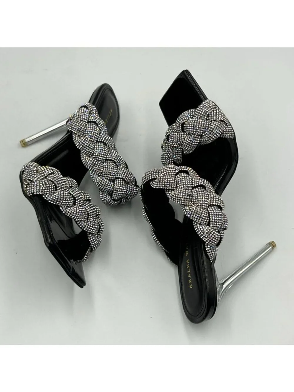 Azalea Wang Women's Black Patent Rhinestone Braided Stiletto Heels Size 6 3366 - Picture 11 of 16